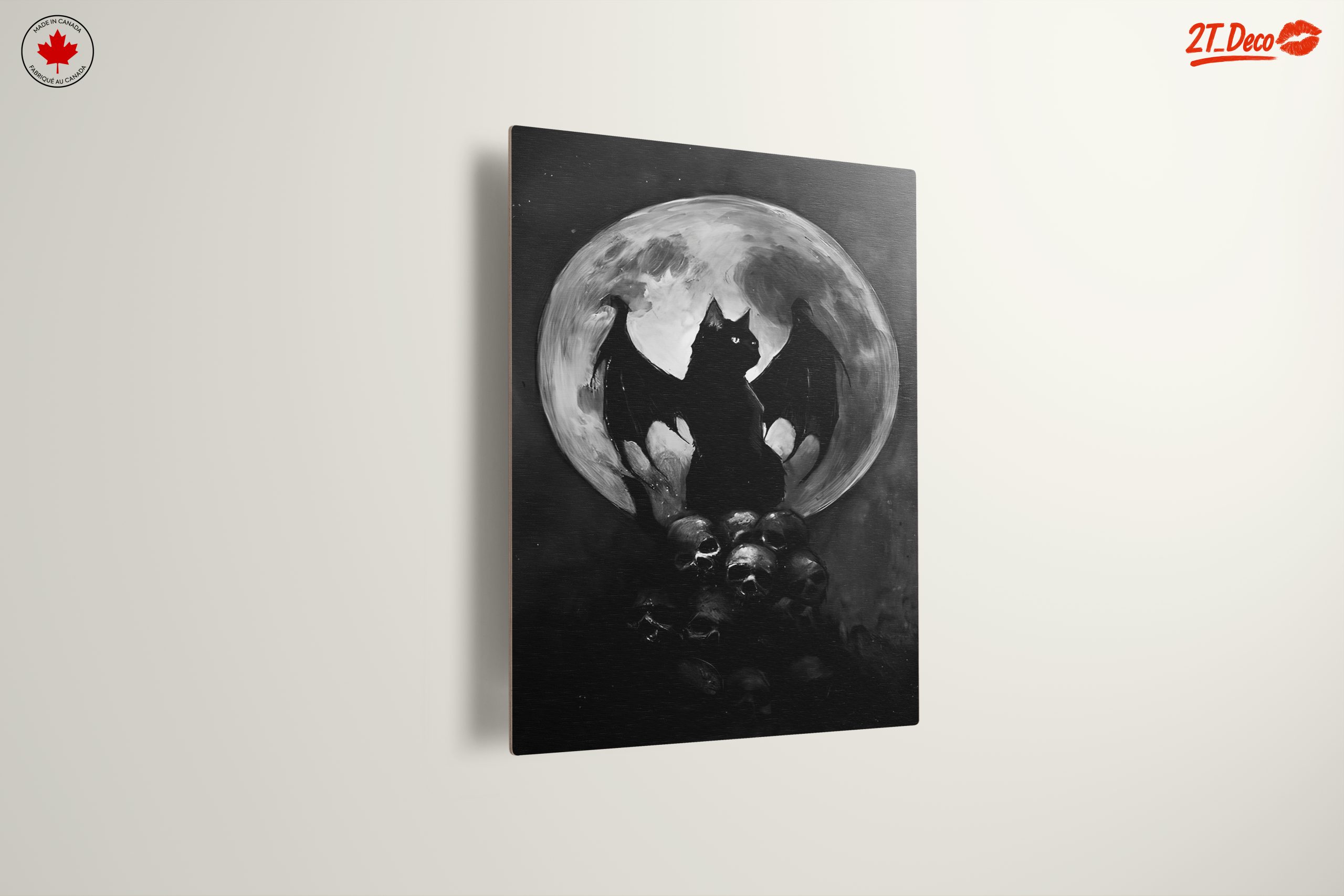 Whimsical Bat-Cat Artwork with Full Moon - Image 13