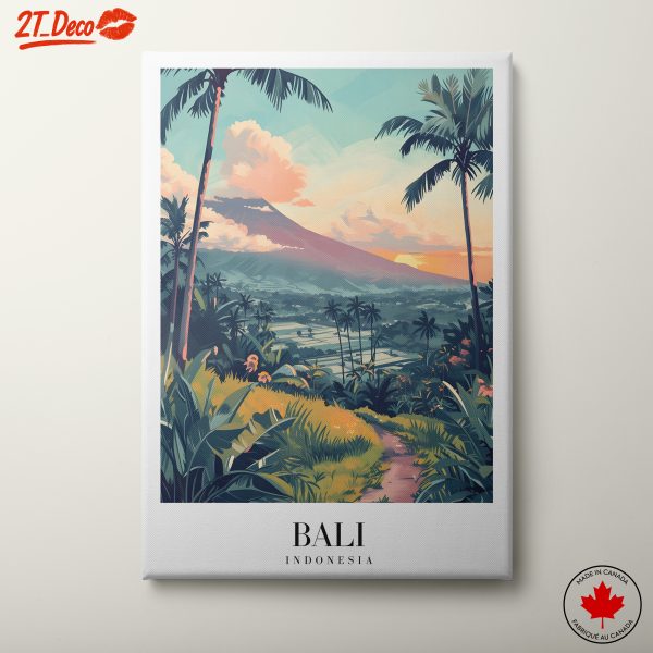 Scenic Bali Landscape with Volcano and Palm Trees