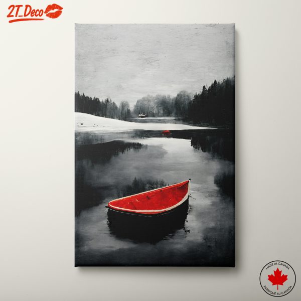 Red Boat on a Serene Abstract Landscape