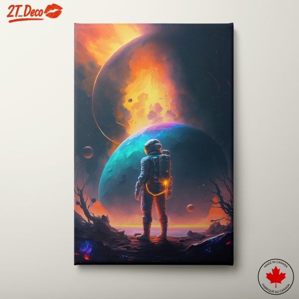 Astronaut Standing in Colorful Space Scene