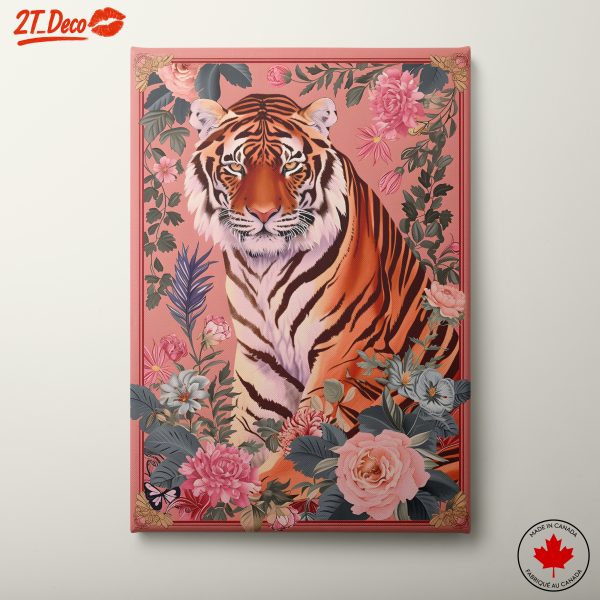 Artistic Tiger Surrounded by Flowers