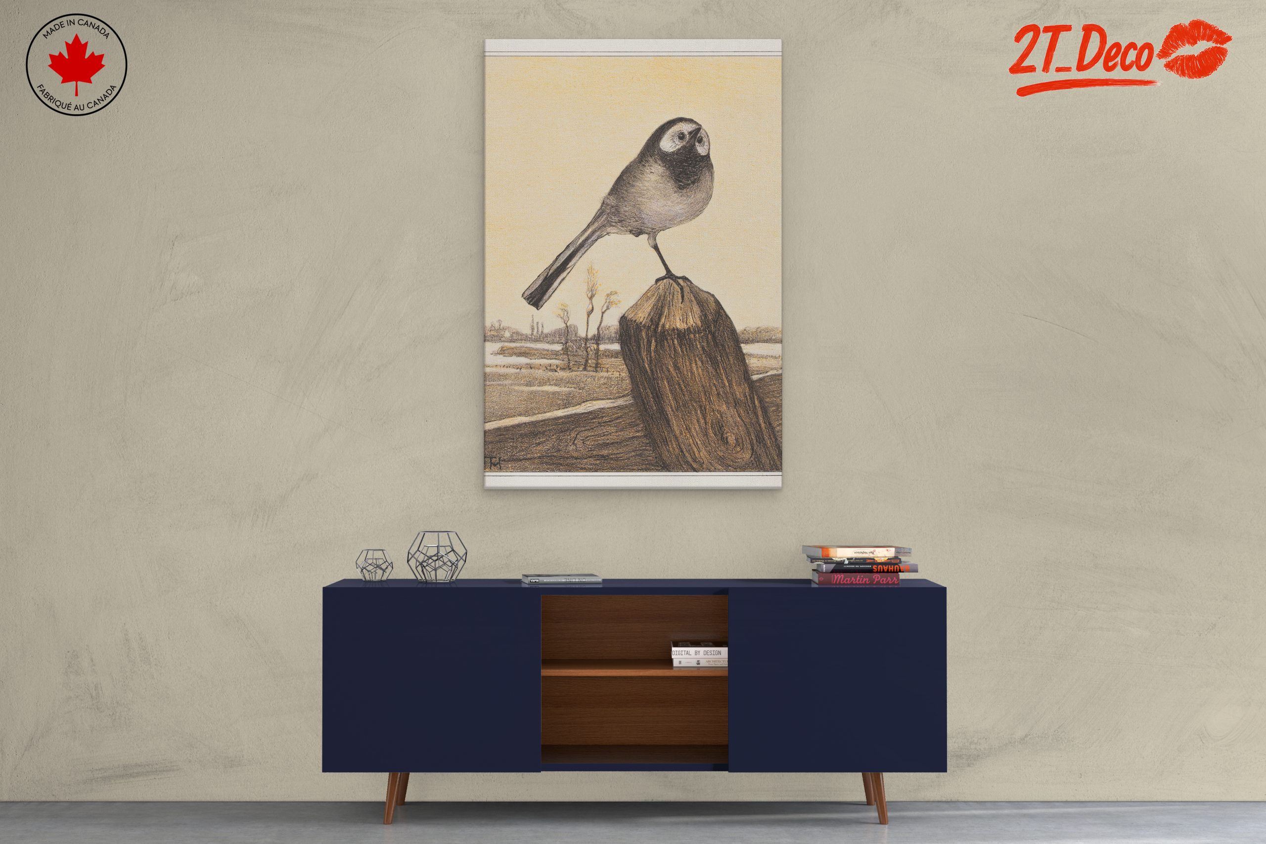 Charming Bird Illustration on Wood - Image 3