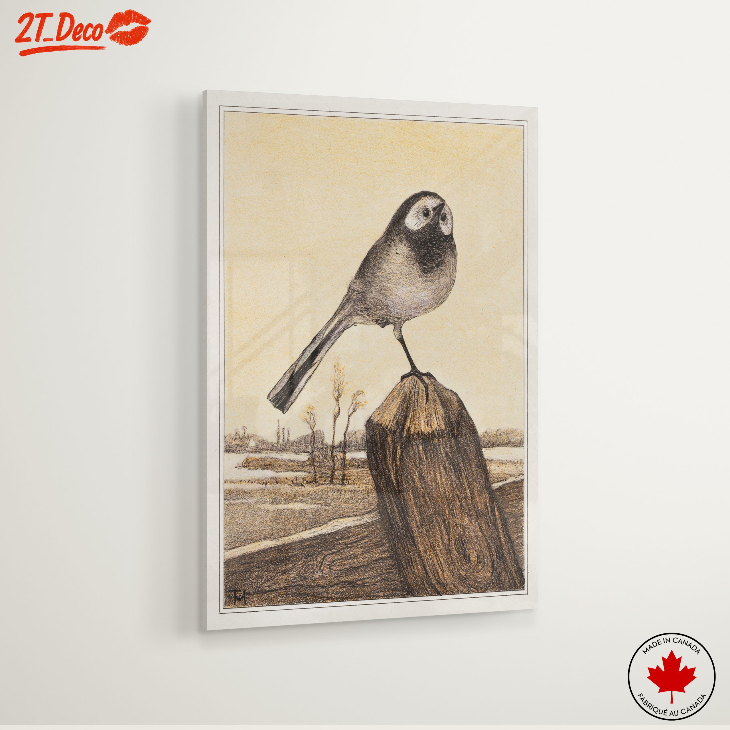 Charming Bird Illustration on Wood - Image 6