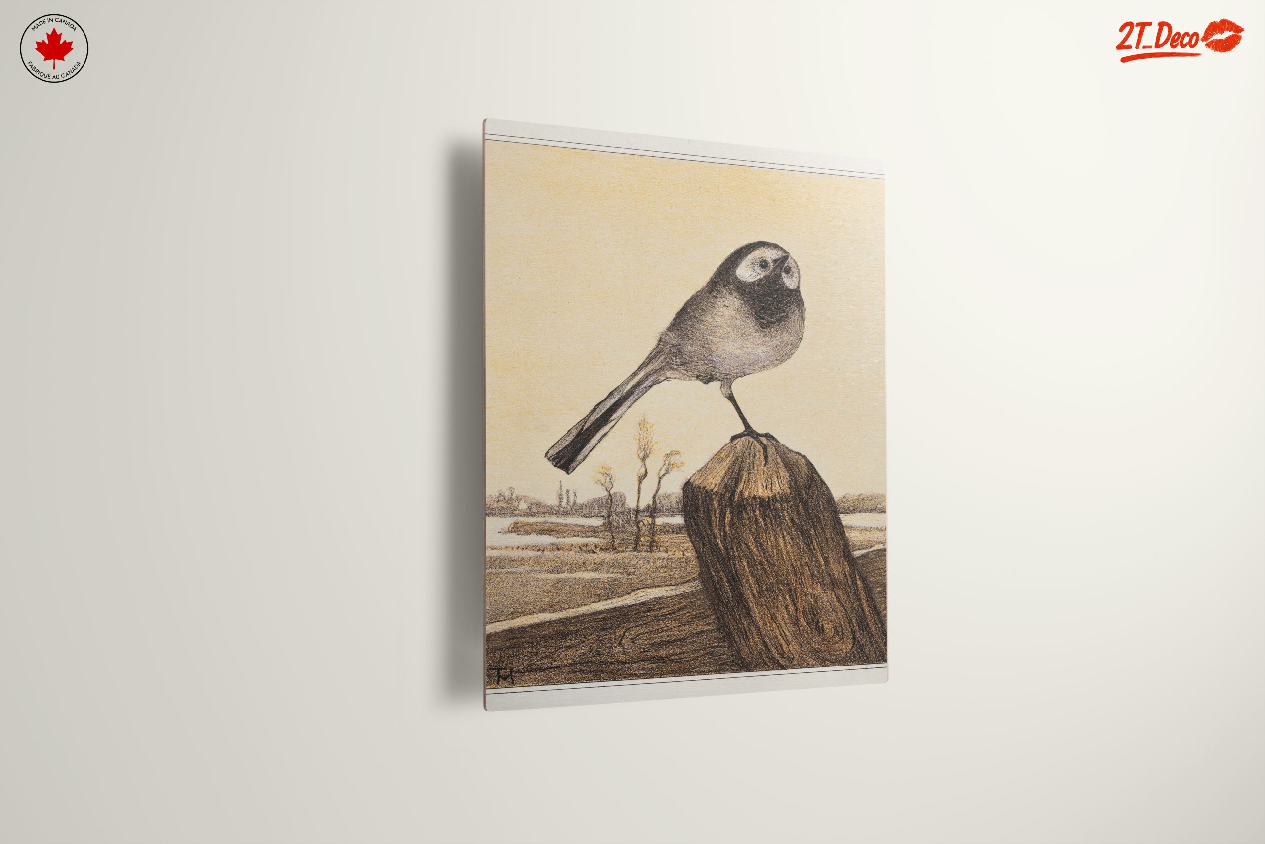 Charming Bird Illustration on Wood - Image 13