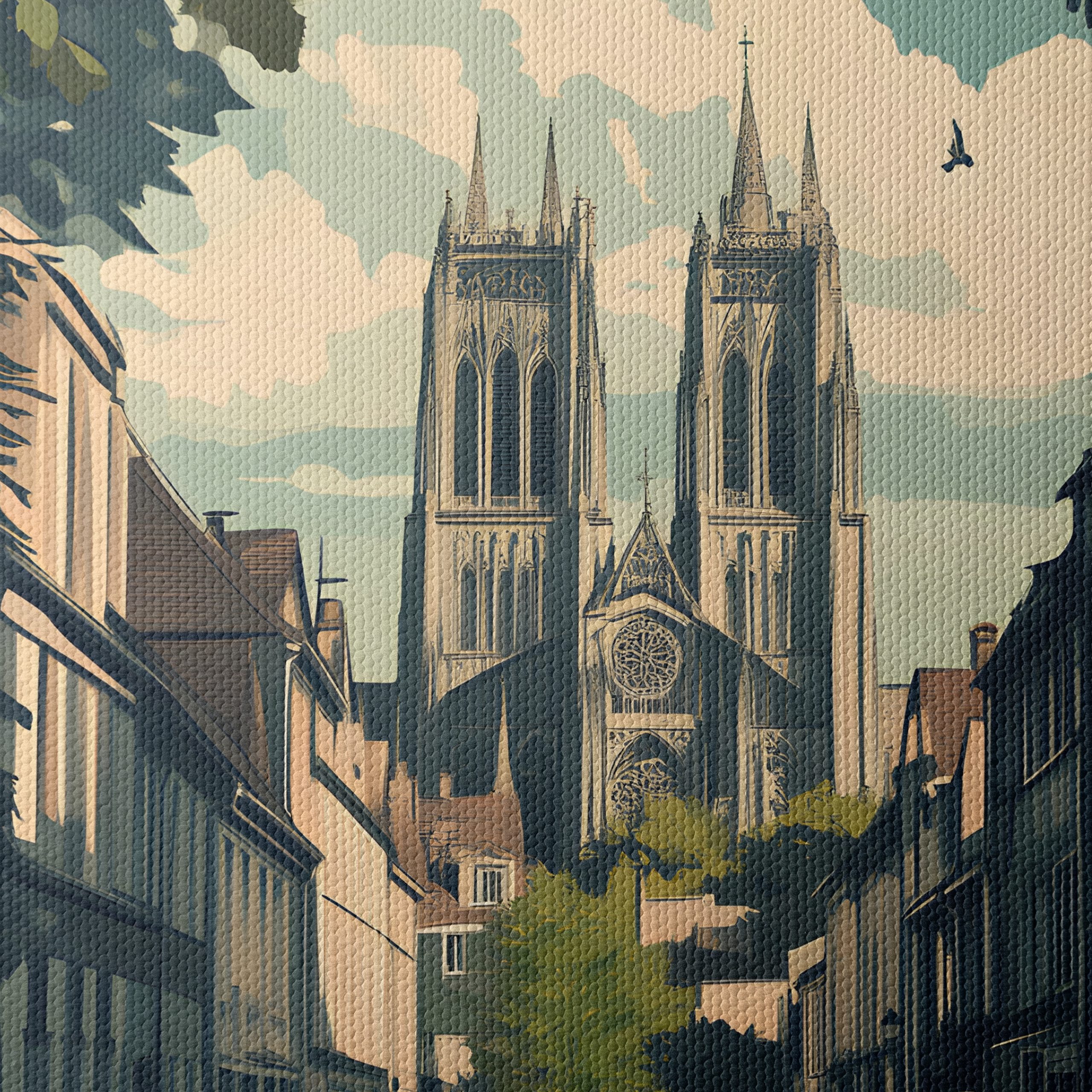 Reims Cathedral Street Scene Art - Image 4