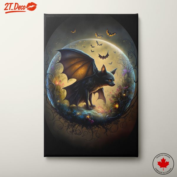 Charming Whimsical Bat in Moonlit Landscape