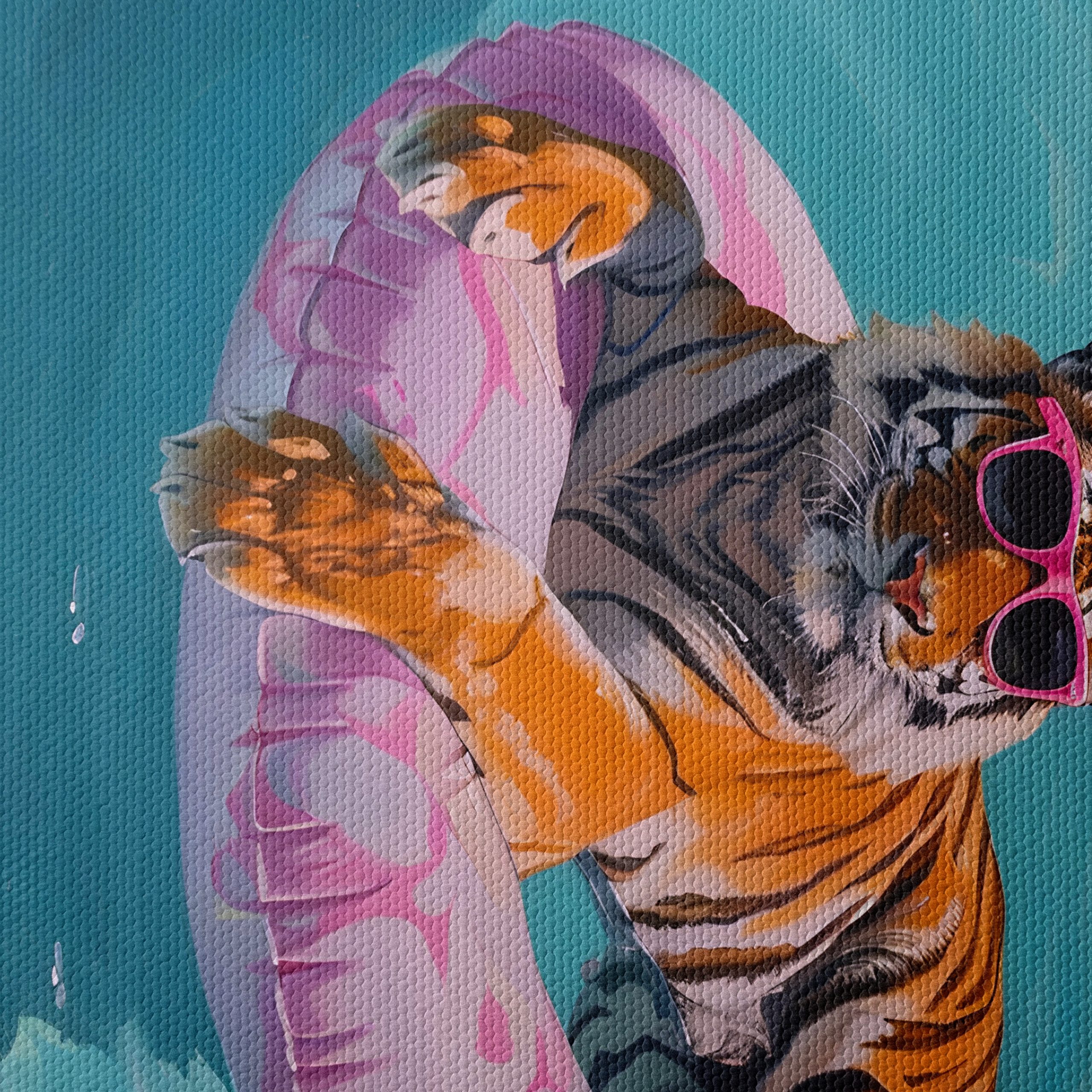 Playful Tiger in Pool with Float - Image 4