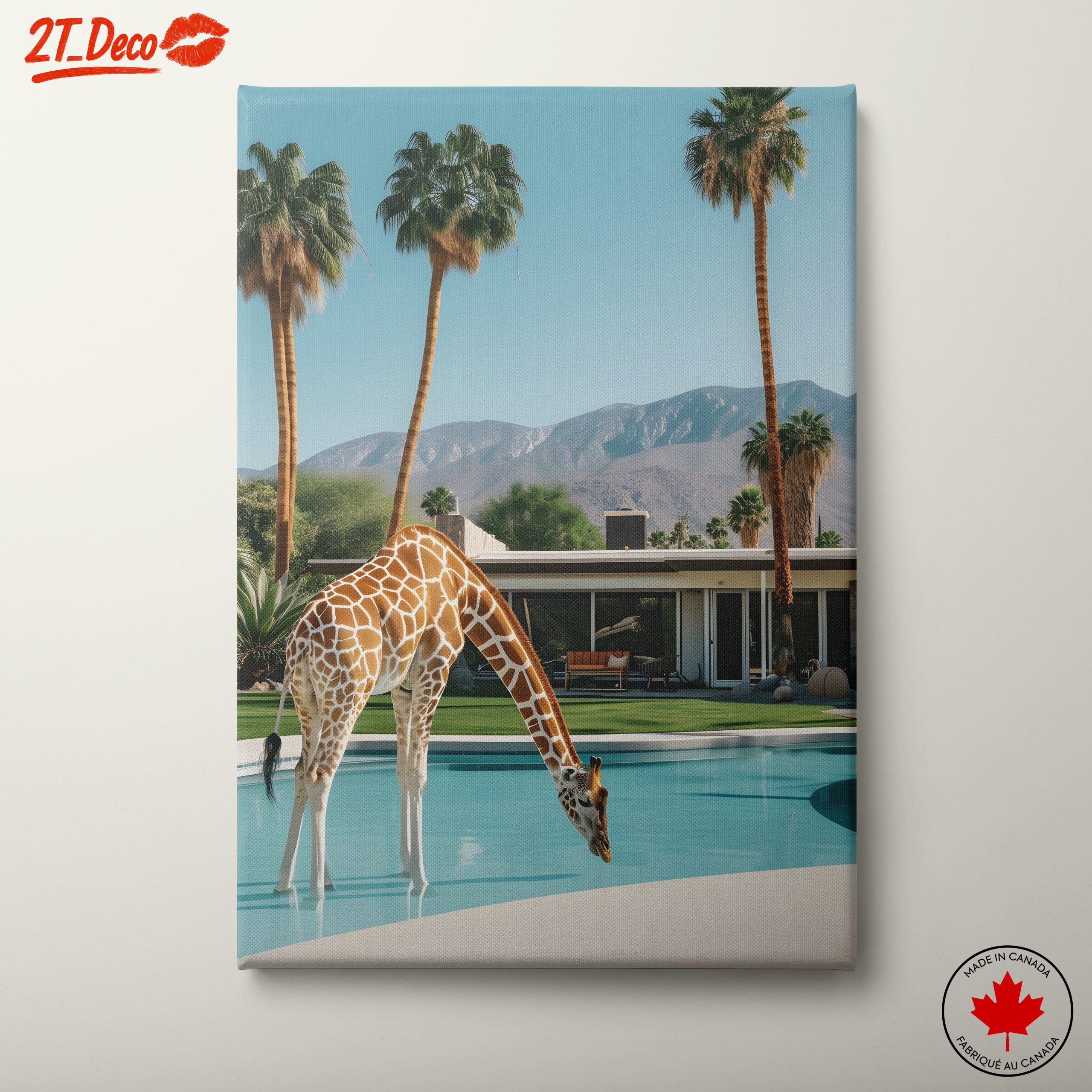 Giraffe by the Poolside in Modern Landscape