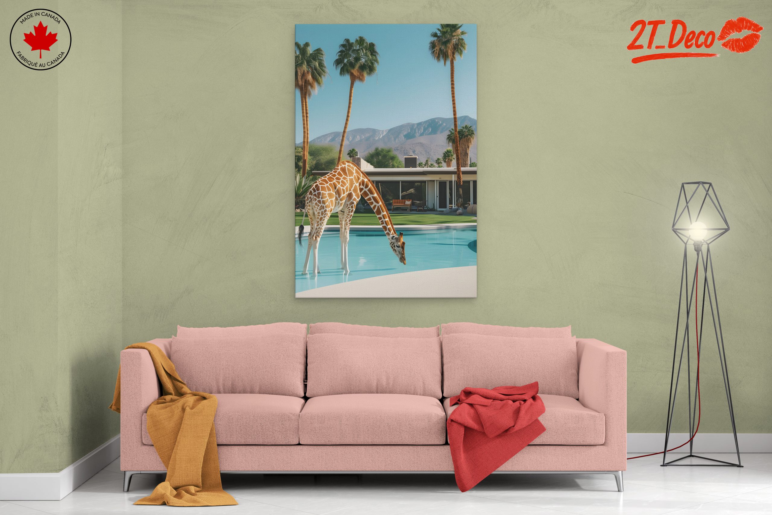 Giraffe by the Poolside in Modern Landscape - Image 2
