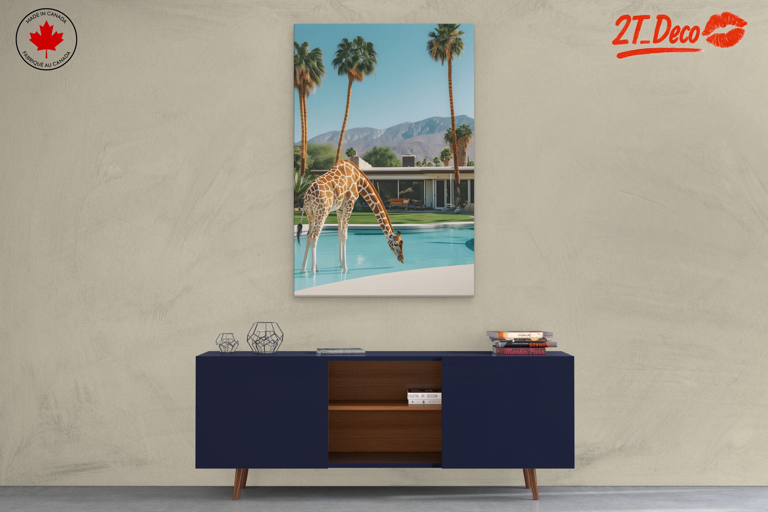 Giraffe by the Poolside in Modern Landscape - Image 3