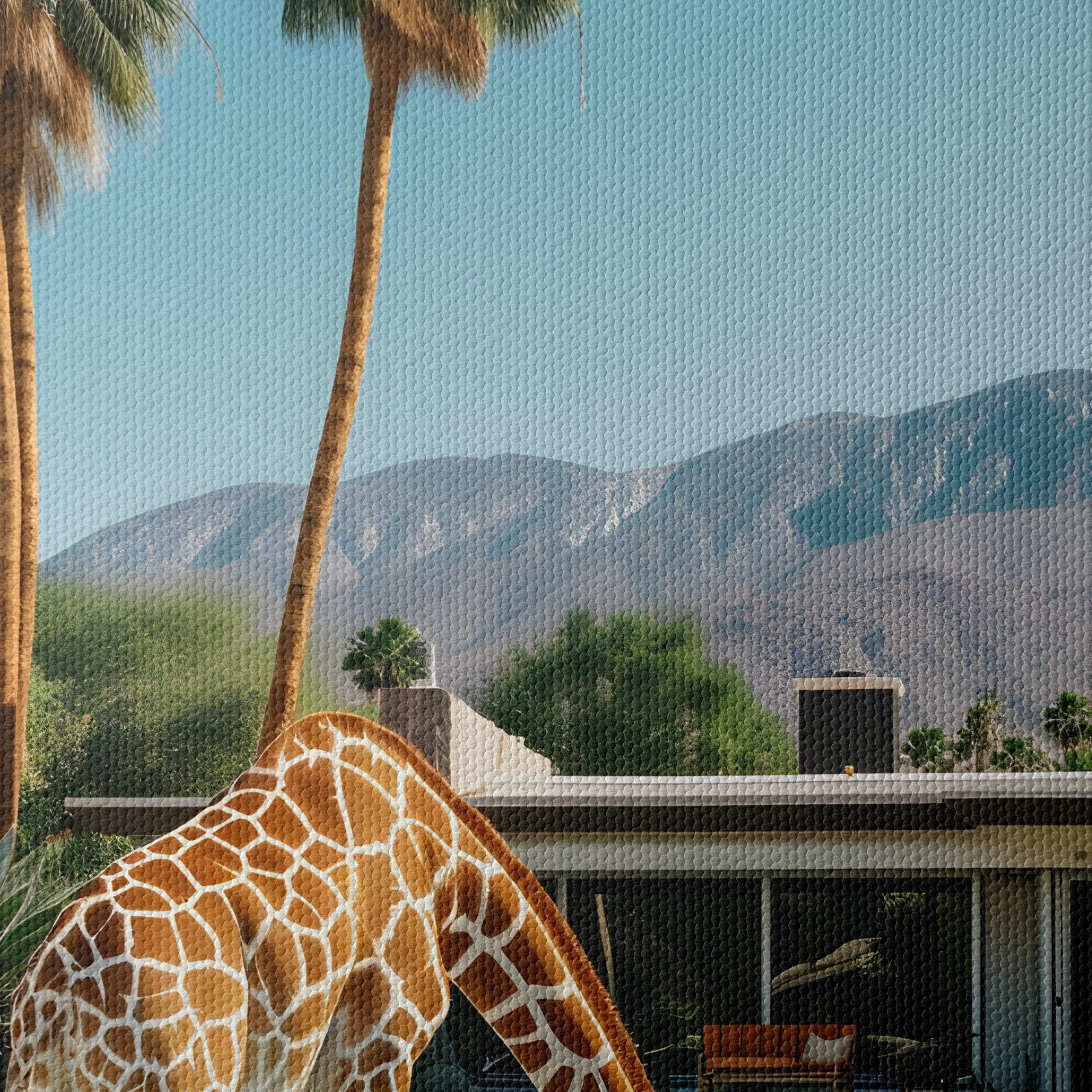 Giraffe by the Poolside in Modern Landscape - Image 4