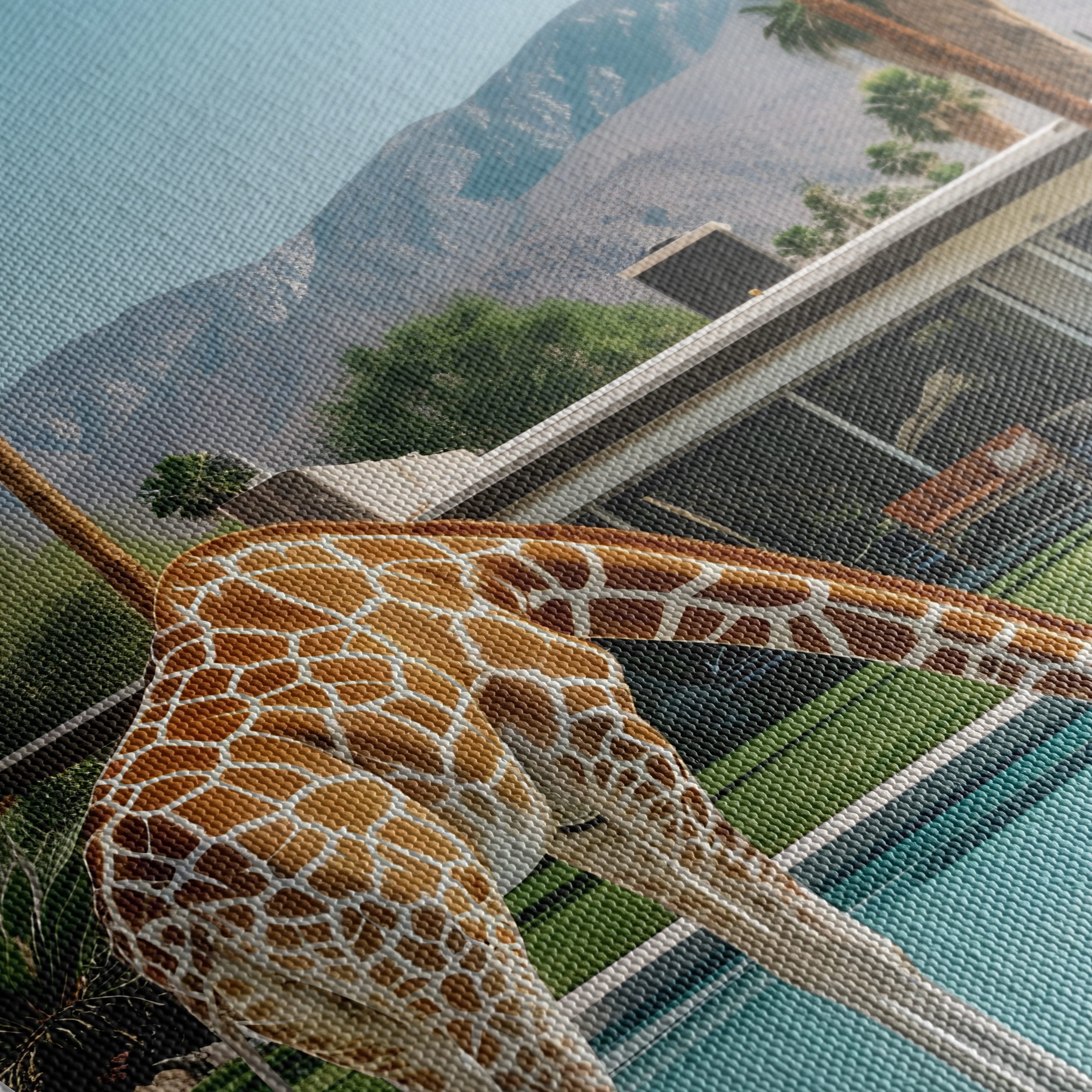 Giraffe by the Poolside in Modern Landscape - Image 5