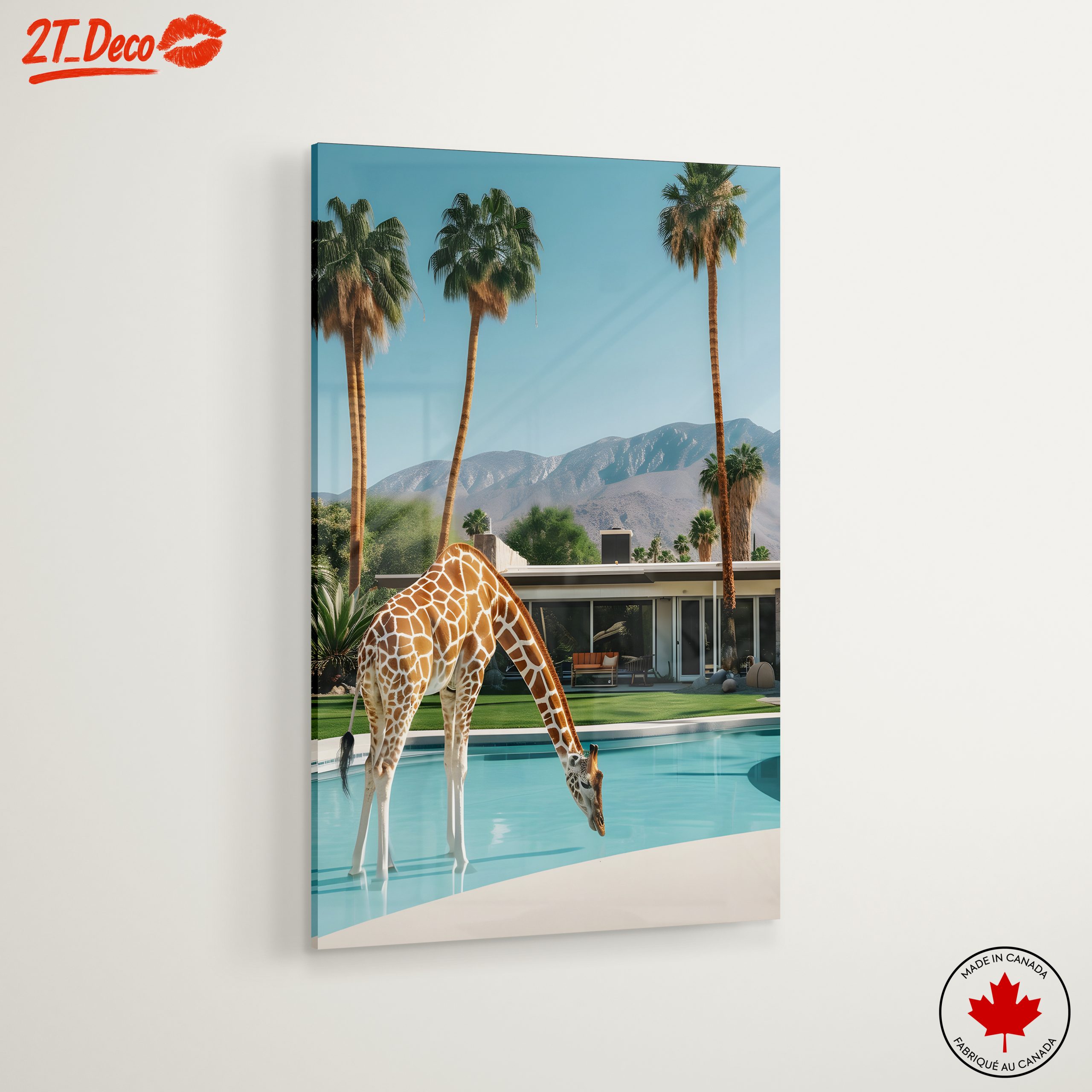Giraffe by the Poolside in Modern Landscape - Image 6