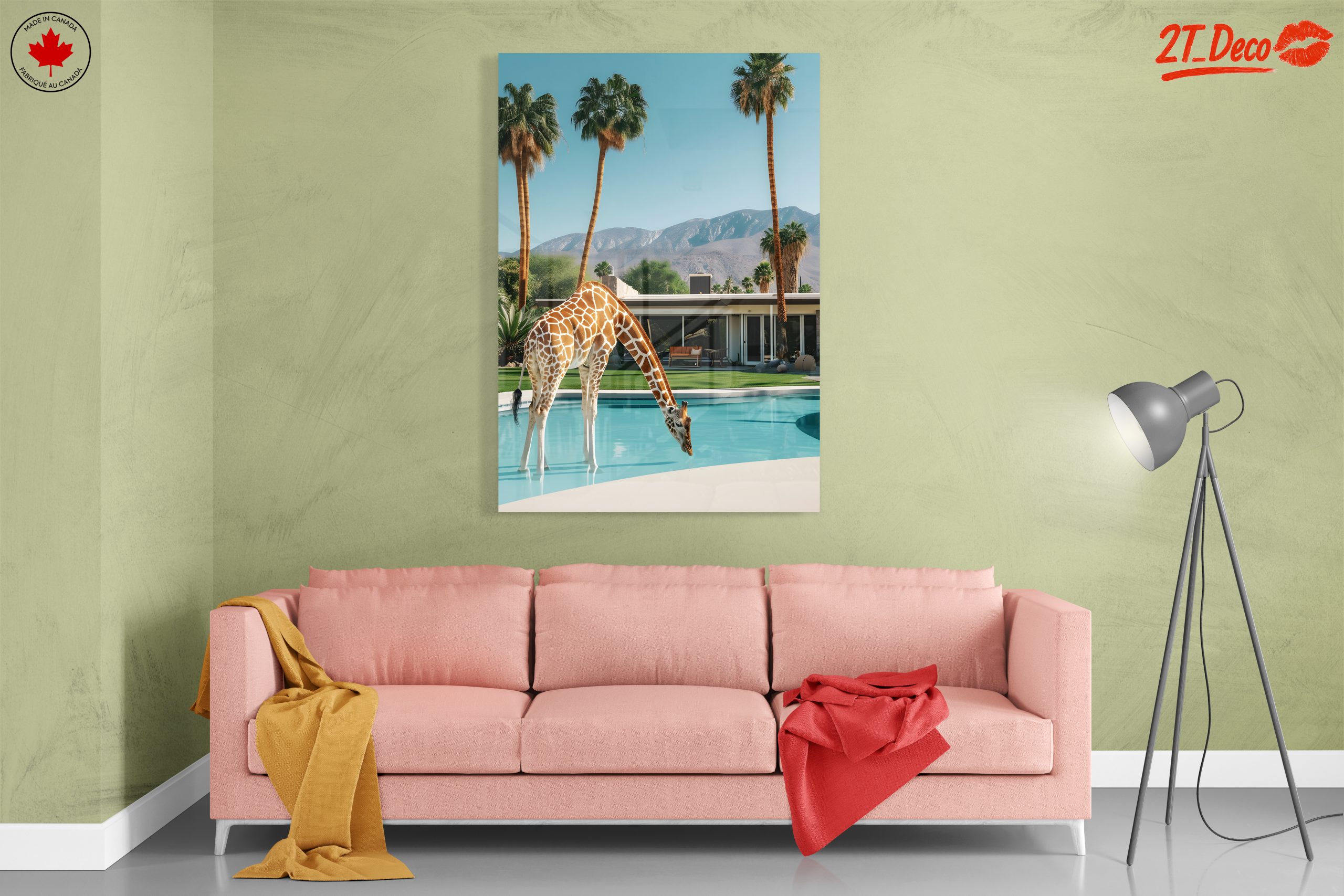 Giraffe by the Poolside in Modern Landscape - Image 7