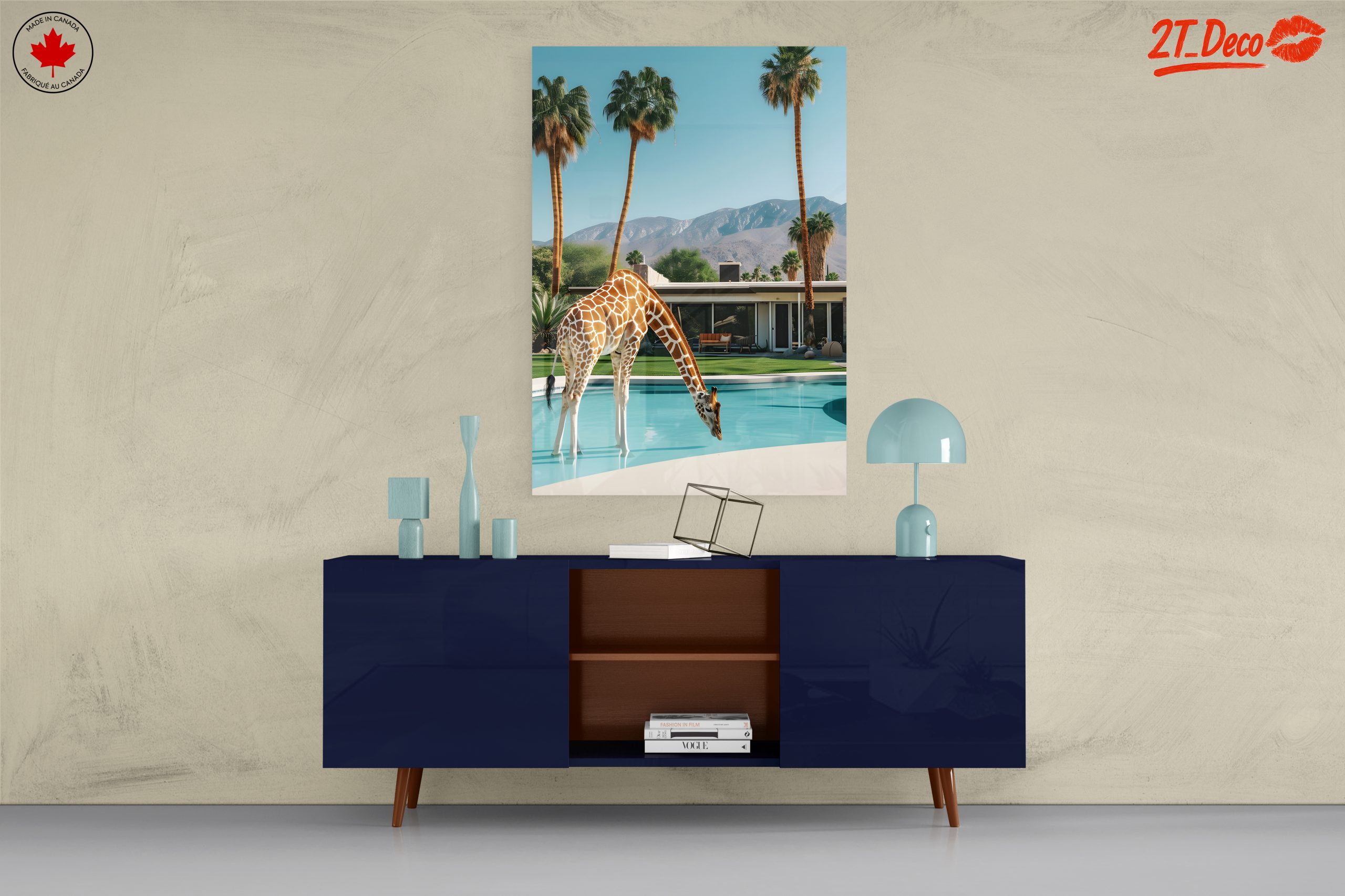 Giraffe by the Poolside in Modern Landscape - Image 8