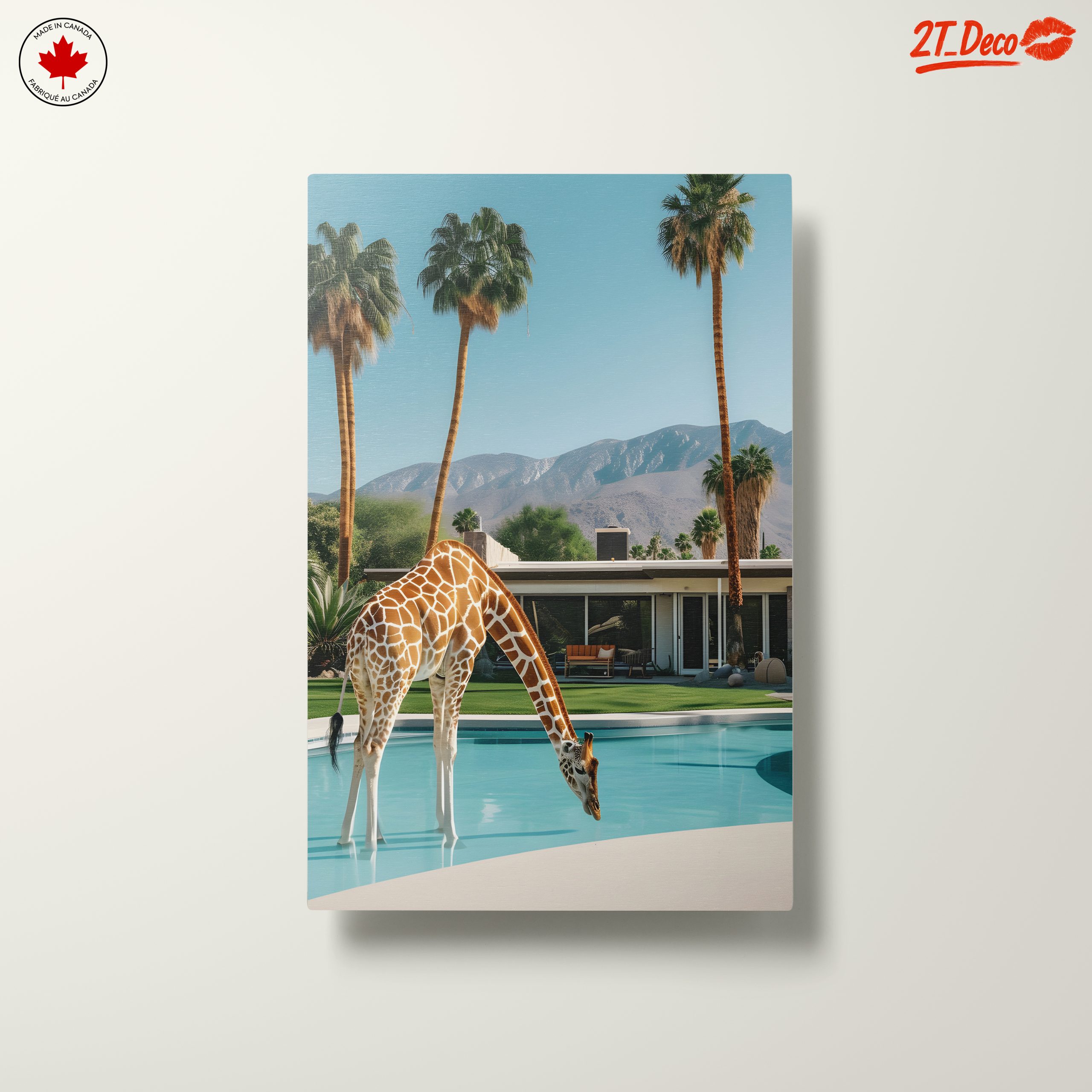 Giraffe by the Poolside in Modern Landscape - Image 10