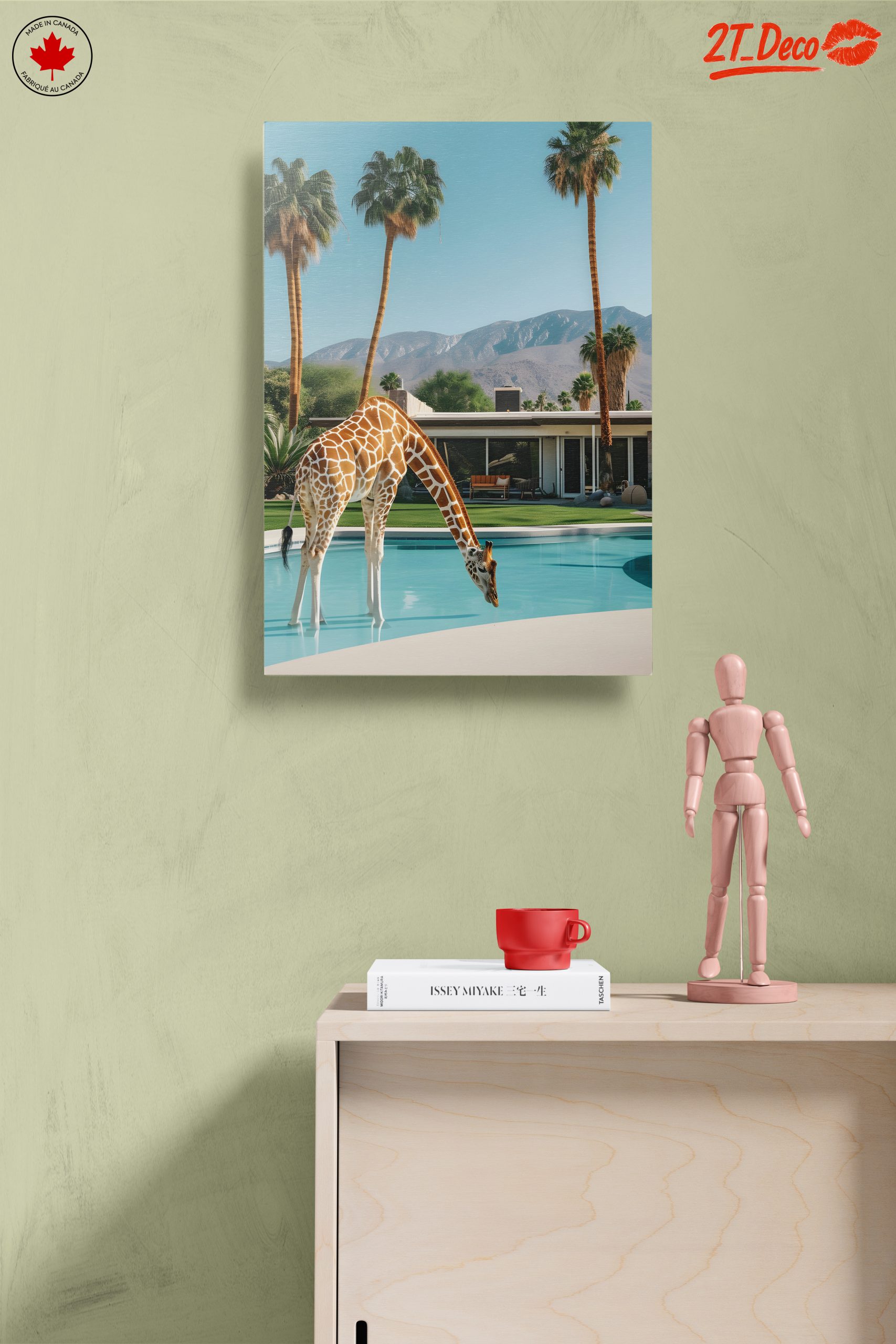 Giraffe by the Poolside in Modern Landscape - Image 14