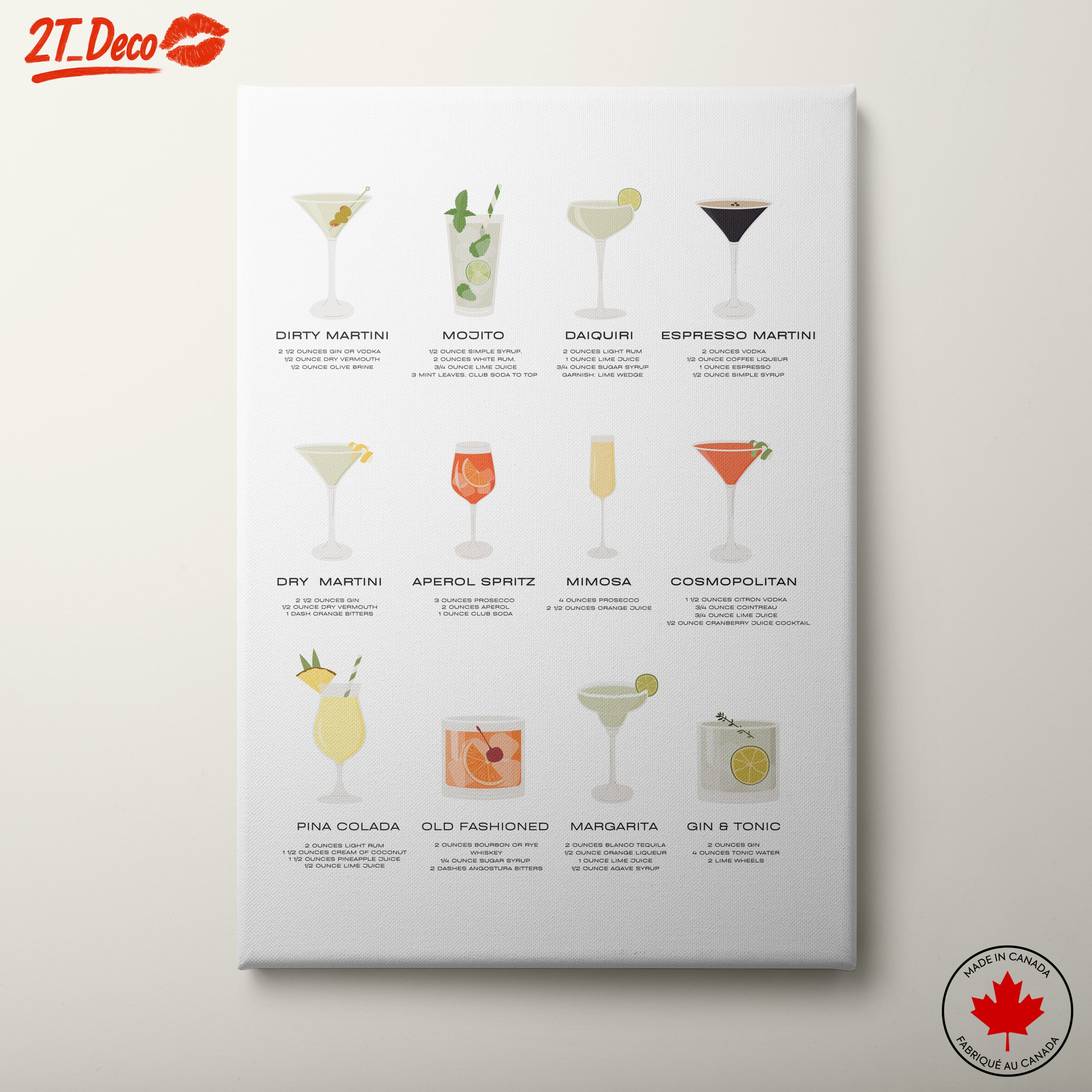 Cocktail Recipe Illustrations for Home Bars