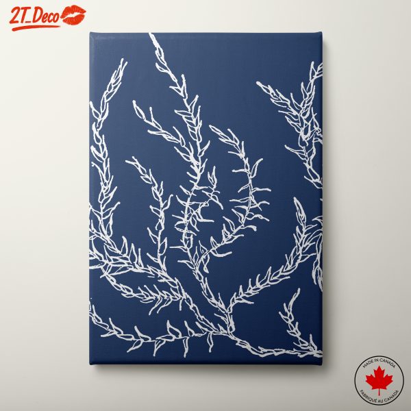 Elegant Botanical White Illustration on Dark Blue