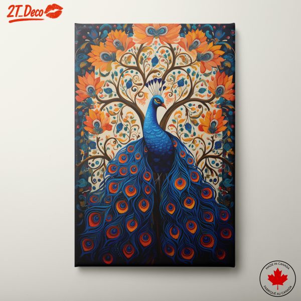 Vibrant Peacock in Blooming Floral Art