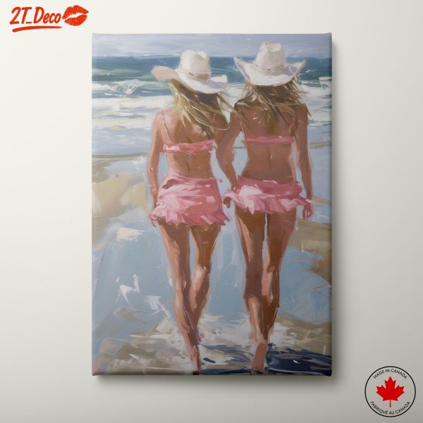 Two Women Walking on the Beach in Contemporary Style