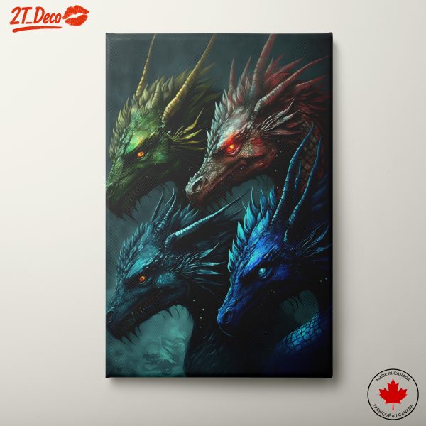 Four Colorful Dragon Heads in Fantasy Art