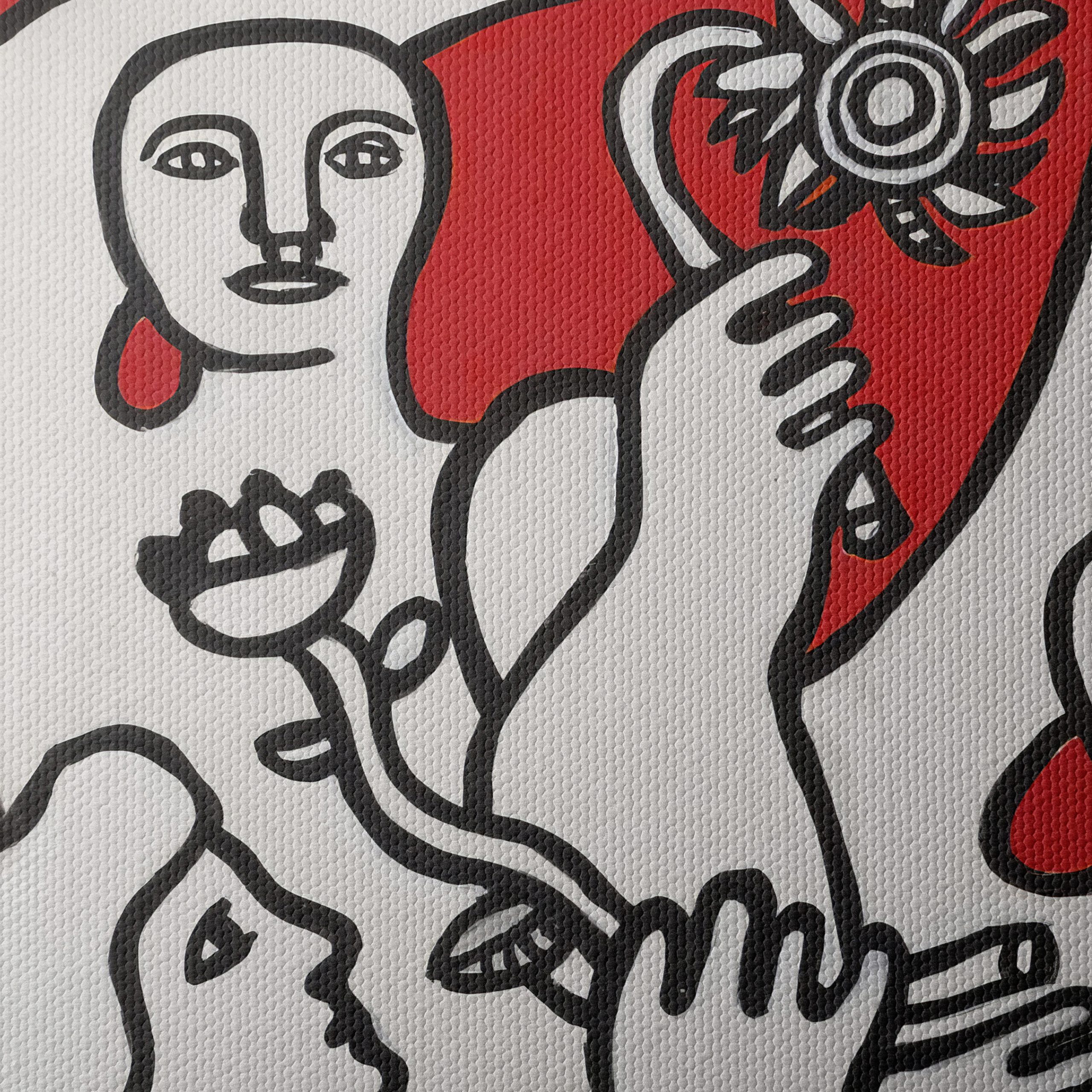 Contemporary Cultural Artwork Featuring Figures and Flowers - Image 4