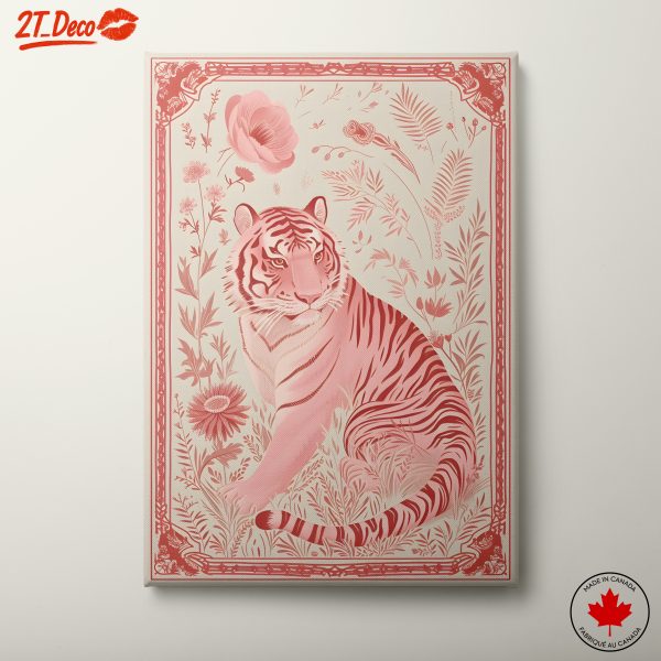 Elegant Tiger Illustration with Floral Elements