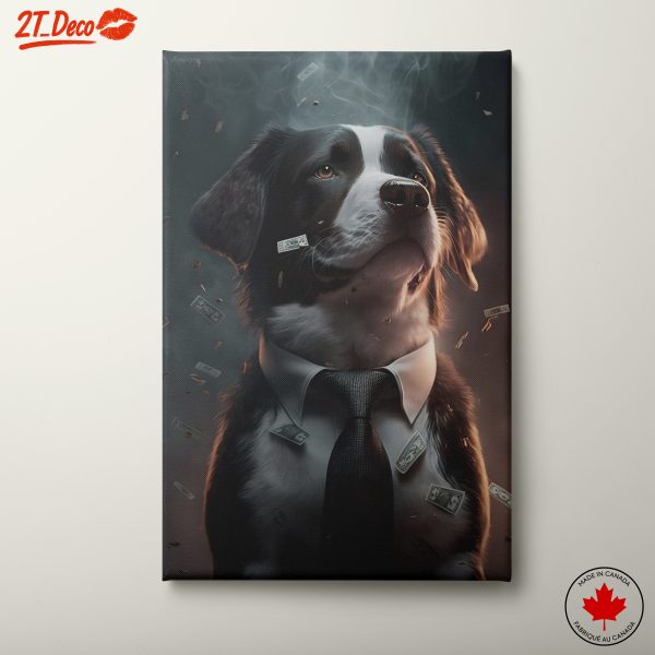 Whimsical Dog Illustration in a Suit with Money