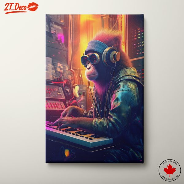 Urban Monkey Playing Keyboard in Neon Style