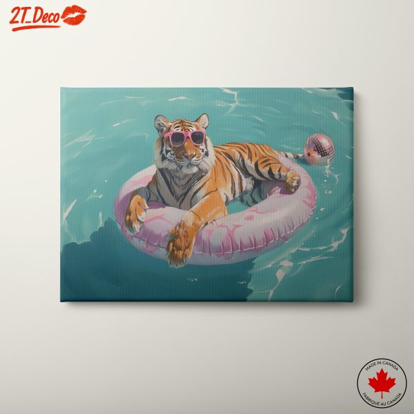 Tiger Relaxing on Pool Float with Sunglasses
