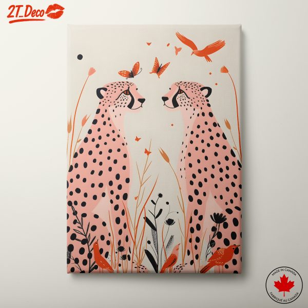 Playful Cheetah Artwork with Butterflies and Flowers