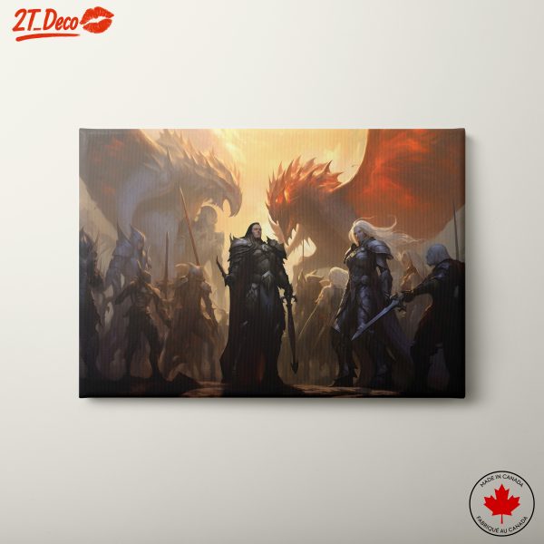 Epic Fantasy Battle with Characters and Dragons