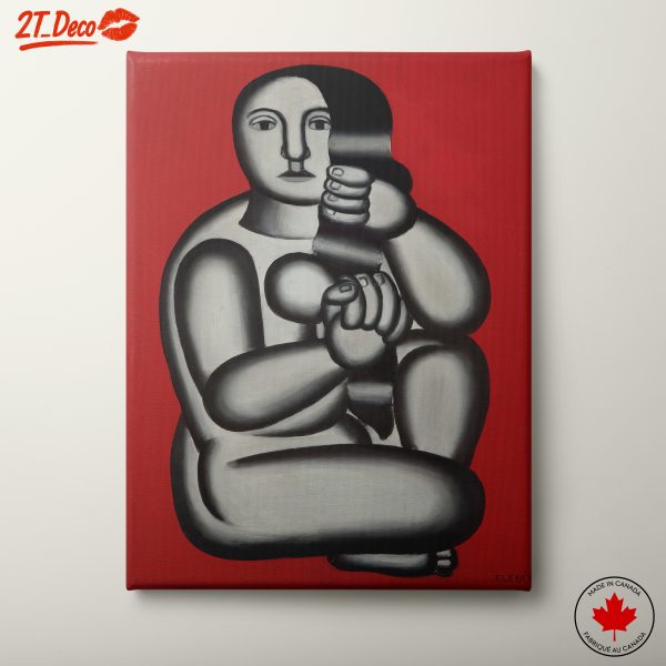 Stylized Contemporary Figure on Bold Red Background