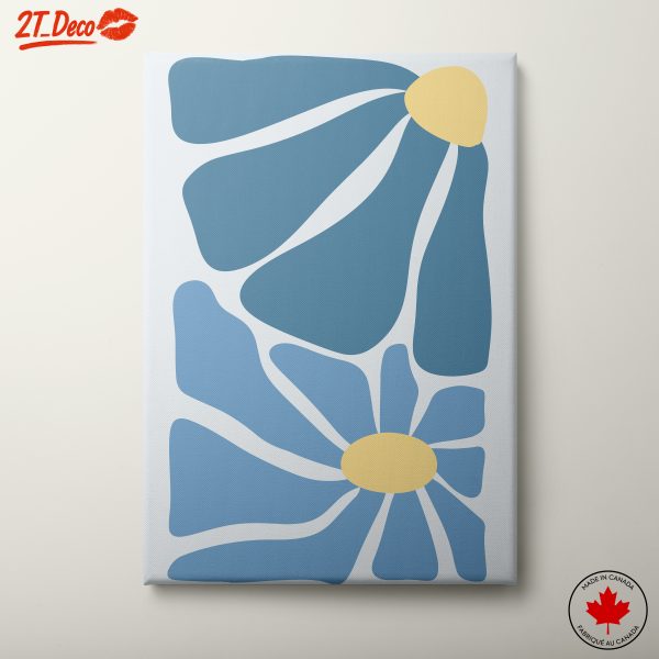 Abstract Floral Artwork in Blue and Yellow