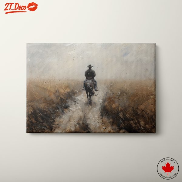 Cowboy Riding Through Misty Landscape