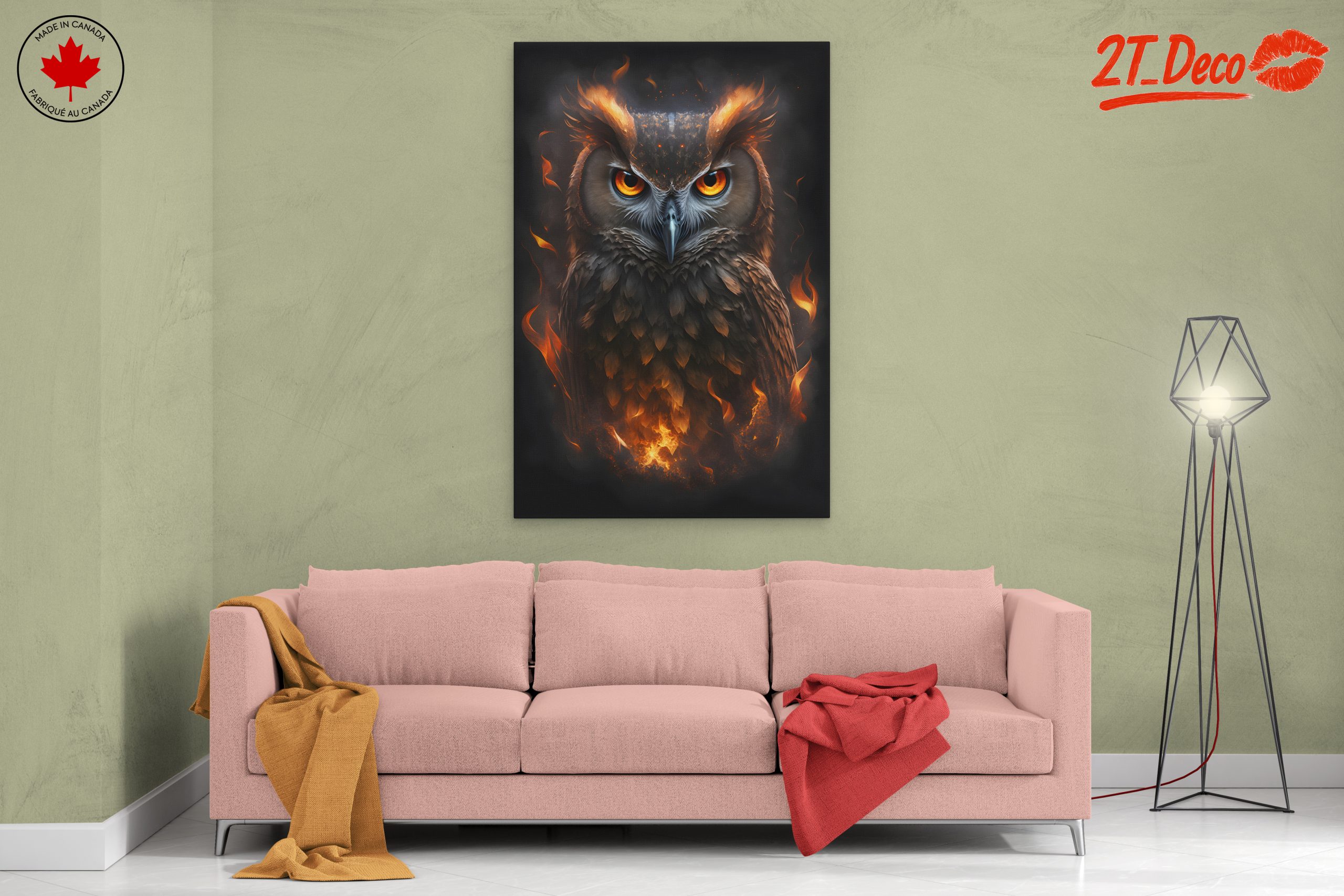Dramatic Owl Art with Fiery Elements - Image 2
