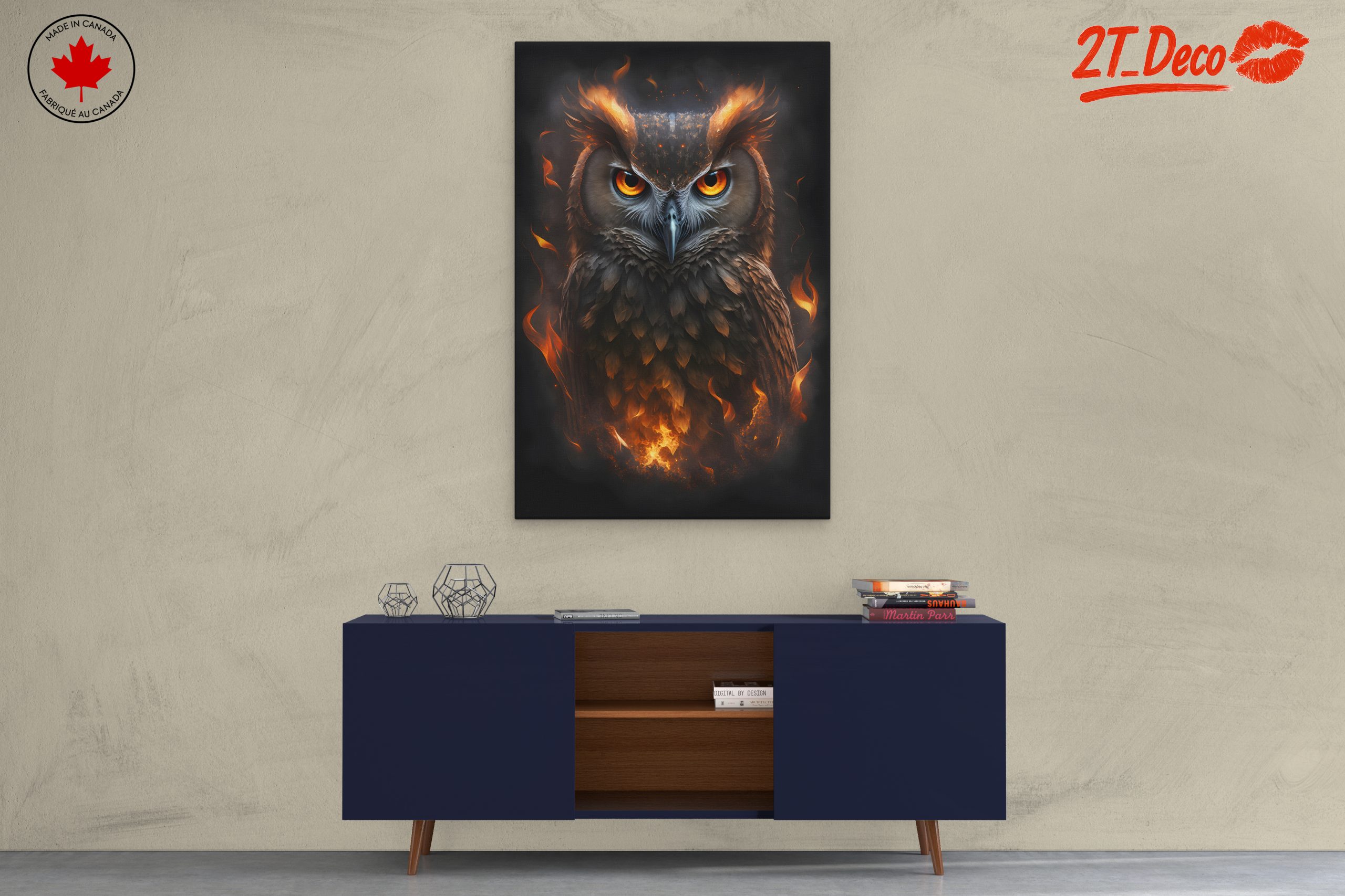 Dramatic Owl Art with Fiery Elements - Image 3