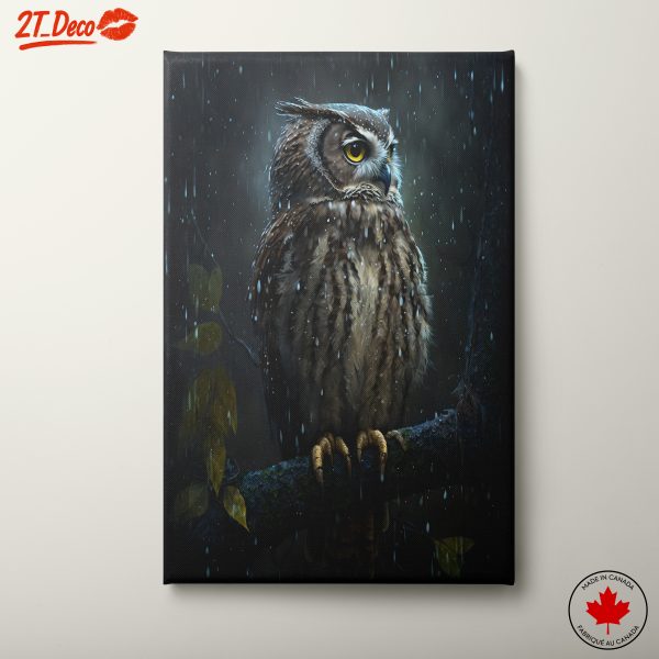 Majestic Owl in Rainy Forest Setting