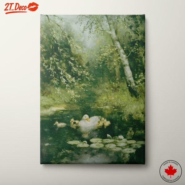 Serene Duck Family in a Lush Landscape