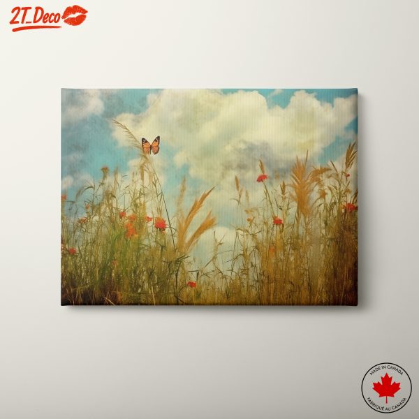 Butterfly Among Flowers in a Sunny Field