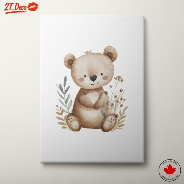 Adorable Bear Illustration with Floral Elements