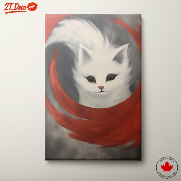 Charming White Cat Art with Whimsical Design