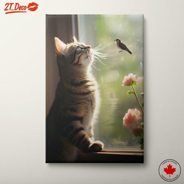 Playful Cat and Bird Interaction Art