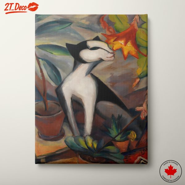 Whimsical Cat and Flower Art