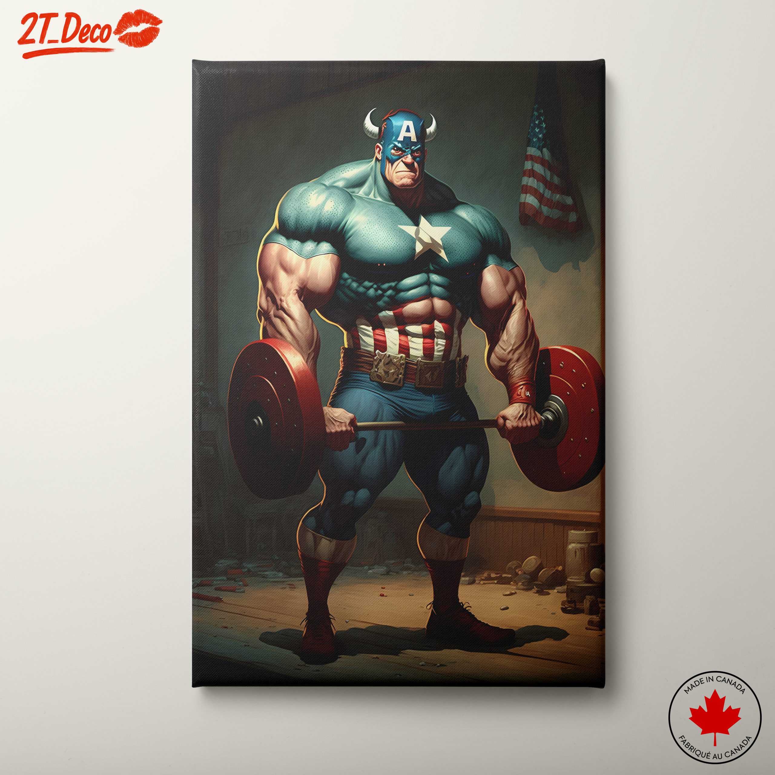 Dynamic Superhero Lifting Weights Art