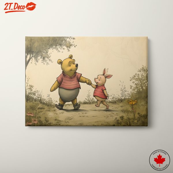 Whimsical Bear and Piglet Characters Walking Together