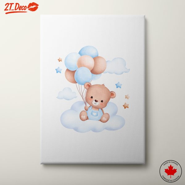Adorable Bear with Balloons in Clouds