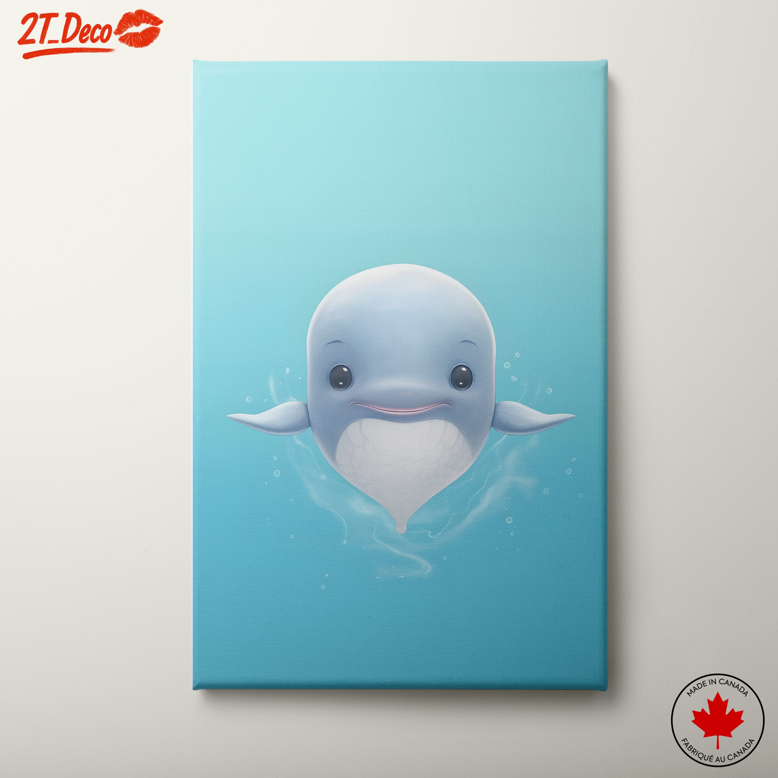 Adorable Whale Character Swimming in Blue Water