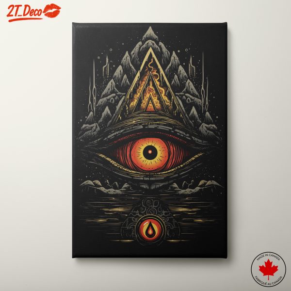 Mystical Eye Design with Mountains and Flames